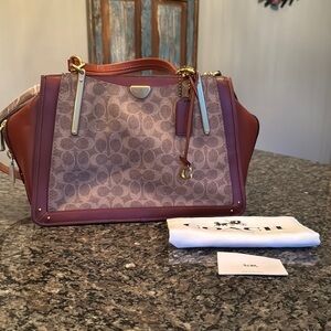 Coach Brown leather and Tan coated canvas Satchel with Structured Design NWT